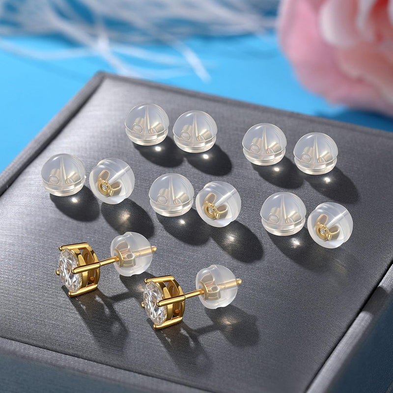Formulen Silicone Earring Backs,18K Gold Plated Silicone Earring Backs for Studs/Ear Wires Fish Hooks, Hypoallergenice Soft Clear Earring Backings White+Gold 12 PCS - Image 2